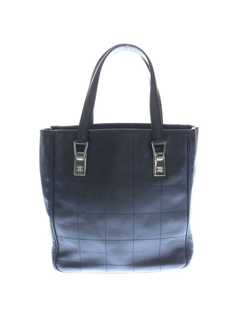 Chanel Choco Bar Tote Black Leather Silver